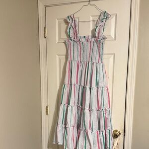 Striped Dress in White with Multicolor Accents